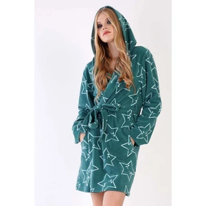 Kadın Polar Kapüşonlu Kısa Yeşil Sabahlık C4T4N0O403