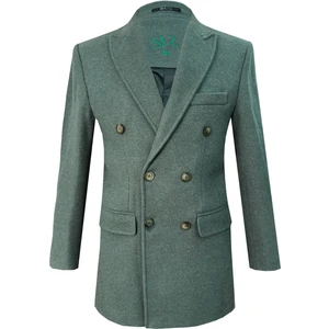 Dar Kesim Yeşil Kruvaze Yumuşak Dokulu Erkek Kaban