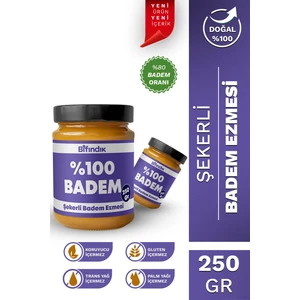 Bi Fındık Şekerli Badem Ezmesi Taze Çekim Doğal Sürülebilir Kahvaltılık %80 Badem Ezmesi 250 Gram