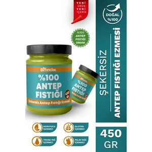 Bi Fındık Şekersiz Antep Fıstığı Ezmesi Katkısız Taze Çekim Doğal Sürülebilir Kahvaltılık  Antep 450 Gram