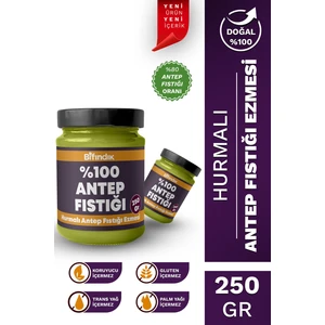 Bi Fındık Hurmalı Antep Fıstığı Ezmesi Katkısız Taze Çekim Doğal Sürülebilir Kahvaltılık %80 Antep 250 Gram