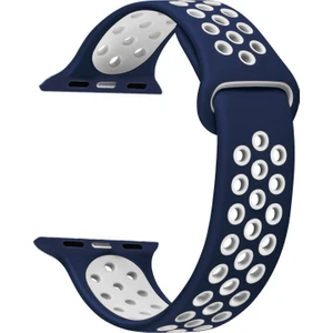 Apple Watch 10 42MM Kordon Delikli Çift Renk Silikon Lacivert