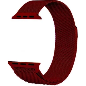 Apple Watch 10 46MM Kordon Hasır Metal Örgülü Ayarlanabilir Bordo