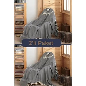2li Siyah Pamuklu Tekli Koltuk ve Berjer Örtüsü - Tv Battaniyesi Throw  120*150 Cm. Saçakları Bağlı