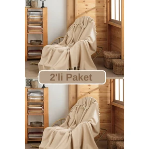 Miracolo Home  2li Bej Pamuklu Tekli Koltuk ve Berjer Örtüsü - Tv Battaniyesi Throw  120*150 cm