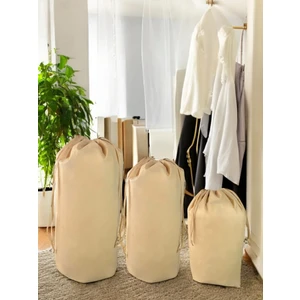 Balkan Room Bej Büzgülü Hurç 3'lü Set - Xxl, Xl, L - Taşınma Çantası - Yorgan Yastık Çamaşır Saklama Torbası