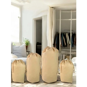 Balkan Room Bej Büzgülü Hurç 4'lü Set - Xxl ,xl, 2l - Taşınma Çantası - Yorgan Yastık Çamaşır Saklama Torbası