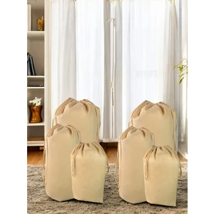 Balkan Room Bej Büzgülü Hurç 6'lı Set - 2xxl, 2xl, 2l - Taşınma Çantası - Yorgan Yastık Çamaşır Saklama Torbası