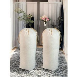 Balkan Room Krem Büzgülü Hurç 2'li Set Xxlarge 104X62 cm -Taşınma Çantası- Yorgan Yastık Çamaşır Saklama Torbası