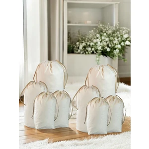Balkan Room Krem Büzgülü Hurç 8'li Set - 2xxl ,2xl, 4l - Taşınma Çantası - Yorgan Yastık Çamaşır Saklama Torbası