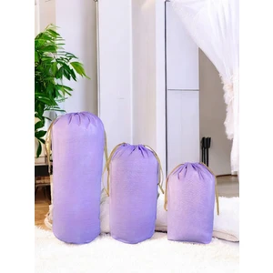 Balkan Room Lila Büzgülü Hurç 3'lü Set - Xxl ,xl, L - Taşınma Çantası - Yorgan Yastık Çamaşır Saklama Torbası