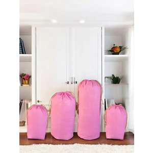 Balkan Room Pembe Büzgülü Hurç 4'lü Set - Xxl ,xl, 2l - Taşınma Çantası - Yorgan Yastık Çamaşır Saklama Torbası