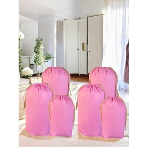 Balkan Room Pembe Büzgülü Hurç 6'lı Set - 2xxl ,2xl, 2l - Taşınma Çantası -Yorgan Yastık Çamaşır Saklama Torbası