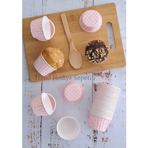 Trend Hediye Sepeti 50'li Pembe Puantiyeli Muffin Kalıbı Cupcake Kalıbı Kek Kapsülü