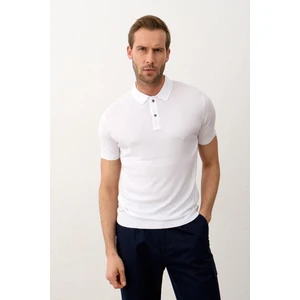 Erkek Slim-Fit Kalıp Polo Yaka Yazlık Triko T-Shirt Beyaz - 5002DNGR