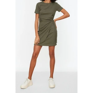 Moda Regular Casual Günlük Kaşkorse Örme Bisiklet Yaka Kısa Kol Anvelop Mini Boy Elbise