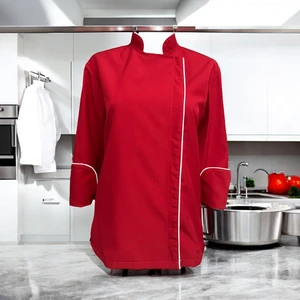Dinçer Atakan İş Elbiseleri Şef Ceketi Kadın Kırmızı Alpaka Aşçı Kıyafeti