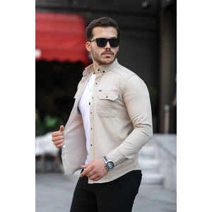 Mero Life Erkek Krem Slim Fit Dar Kesim Kot Gömlek
