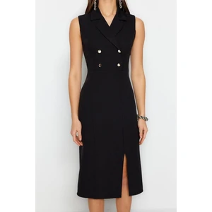 Moda Regular Gündüz Gece Finike Dokuma Ceket Yaka Kolsuz Kol Bodycone Midi Boy Elbise