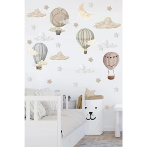 Ayza Tasarım Retro Balonlar Bulutlar ve Yıldızlar Çocuk Odası Duvar Sticker Seti Duvar Çıkartması