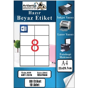 A4 Hazır Etiket 105X74 mm 10 Sayfa 1 Paket 8 Li Kendinden Yapışkanlı Fotokopi Lazer Inkjet Kağıdı Yazıcılar Için Uyumlu