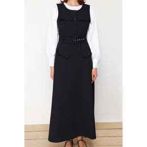 Moda Regular Casual Günlük Gabardin Dokuma U Yaka Kolsuz Kol Jile Maxi Boy Tesettür Elbise