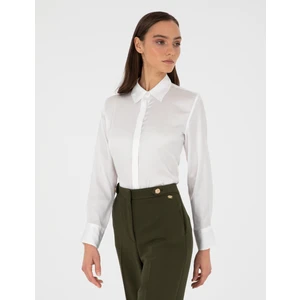 Pierre Cardin Kadın Ekru Comfort Fit Saten Gömlek 50299569-VR019