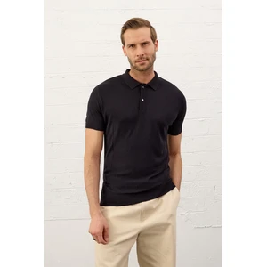 Erkek Slim-Fit Kalıp Polo Yaka Yazlık Triko T-Shirt Koyu Lacivert - 5002DNGR