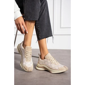 Star Bej Deri Süet Taş Detaylı Kadın Spor Ayakkabı