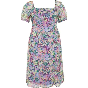 Moda Büyük Beden Casual Günlük Şifon Dokuma Kare Yaka Kısa Kol A-Line Büyük Boy Büyük Beden Elbise