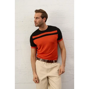 Erkek Renkli Slim-Fit Kalıp Yazlık Triko T-Shirt Siyah - 5018DNGR