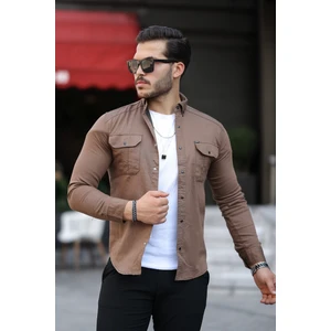 Mero Life Erkek Kahverengi Slim Fit Dar Kesim Kot Gömlek