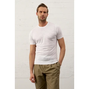 Erkek Bisiklet Yaka Slim-Fit Kalıp Yazlık Triko T-Shirt Beyaz - 5017DNGR