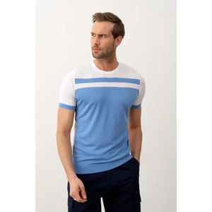 Erkek Renkli Slim-Fit Kalıp Yazlık Triko T-Shirt Beyaz - 5018DNGR