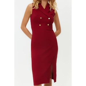 Moda Regular Gündüz Gece Finike Dokuma Ceket Yaka Kolsuz Kol Bodycone Midi Boy Elbise