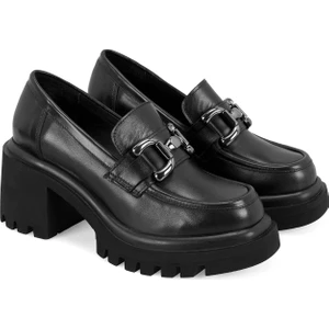 Kassidy Siyah Kadın Topuklu Deri Günlük Ayakkabı