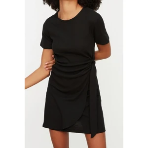 Moda Regular Casual Günlük Kaşkorse Örme Bisiklet Yaka Kısa Kol Anvelop Mini Boy Elbise
