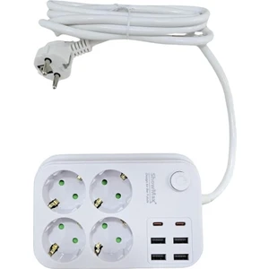Serisi SH-2946 Termal Akım Korumalı Priz 2 mt (4 Priz + 4 USB + 2 Type-C)