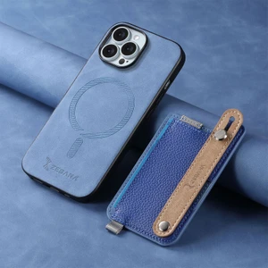 Apple iPhone 15 Pro Max Uyumlu Kılıf Zebana 2in1 Best Deri Kılıf Mavi