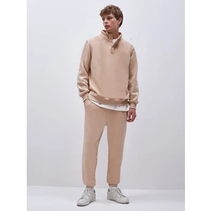 Erkek Düz Dik Yaka Uzun Kollu Regular Fit Bej Sweatshırt