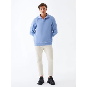 Düz Dik Yaka Uzun Kollu Regular Fit Mavi Sweatshırt