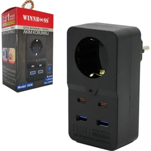 WB-3438 Akım Kor. Priz - (1 Priz + 2 Type-C + 2 Usb)