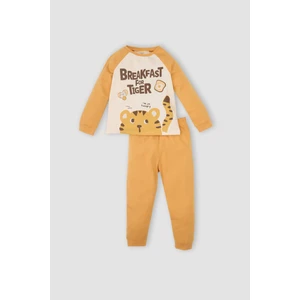 Erkek Bebek Pijama Takım Bisiklet Yaka Baskılı Uzun Kollu Üst Beli Lastikli Alt D3438A524WN