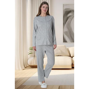 Mecit Pijama Mecit 6022 Gri Kadın Büyük Beden Boydan Düğmeli Pijama Takımı