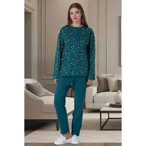 Mecit Pijama Mecit 6017 Yeşil %100 Pamuk Büyük Beden Kadın Pijama Takımı