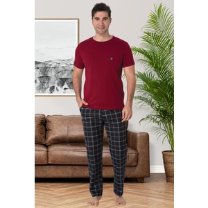 Mecit Pijama Mecit 2906 Bordo Ekoseli Erkek Büyük Beden Pijama Takımı