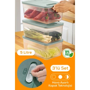 3lü Ayarlı Sebze ve Meyve Saklama Kabı Mint 5 Litre
