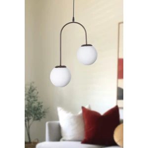 Janin Modern Salon - Mutfak - Yatak Odası Sarkıt Kahverengi Renk Gövde Beyaz Cam 2 Li Avize