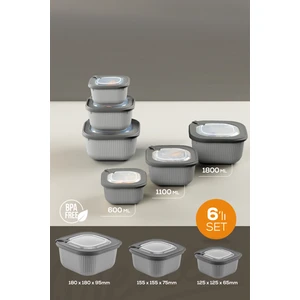 6lı 2X(600-1100-1800 Ml) Mikrodalga ve Difrize Uygun Vip Kapaklı Özel Saklama Kabı Seti Antrasit