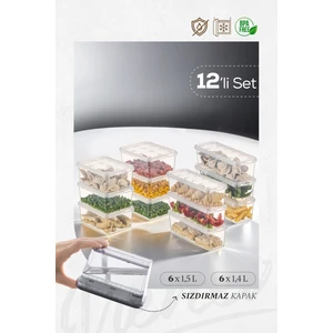 12LI 6x(1,5-1,4 Lt) Block Buzdolabı ve Derin Dondurucu Sızdırmaz Saklama Kabı Şeffaf